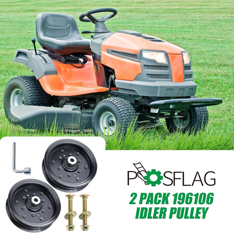 POSFLAG 2 Pack 532196106 Husqvarna Idler Pulley Replaces 197379 Idler Pulley Craftsman, 532197379 Husqvarna Idler Pulley, 532196106 Idler Pulley, 196106 for Husqvarna Z254, YTH22V46, LGT2654 Tractors - Image 2